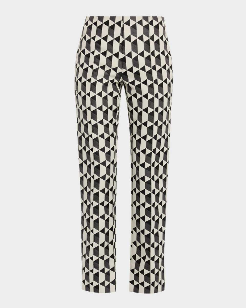 Lisa Geo Jacquard Straight-Leg Split Pants